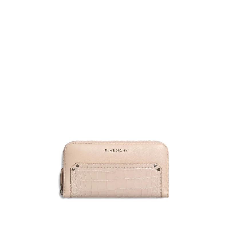 Pandora Embroidered Zip Wallet in Nude