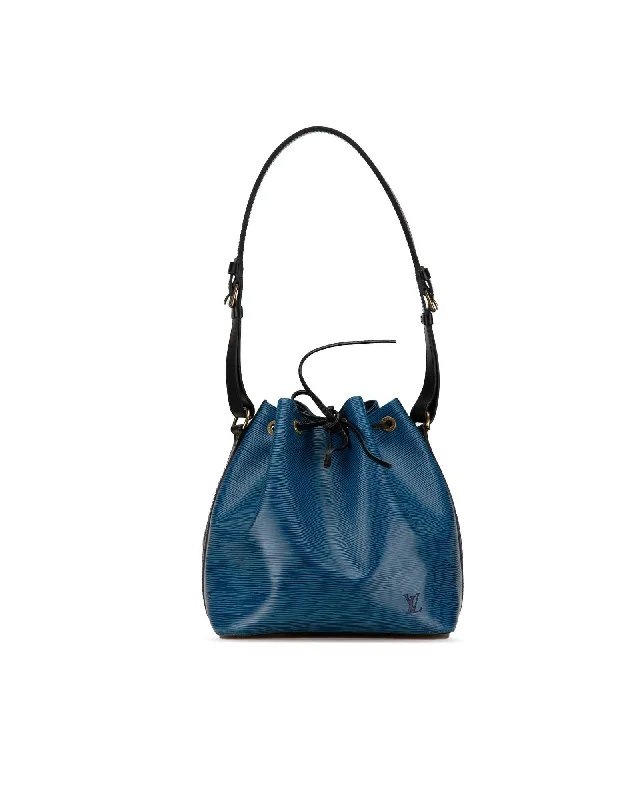 PVC Bucket Bag in Clear with Glitter Accents for a Fun and Edgy StyleEpi Leather Petit Noe with Adjustable Shoulder Strap and Interior Zip Pocket