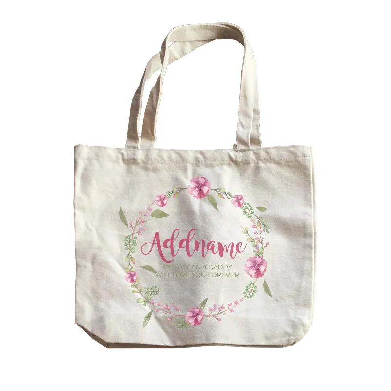 Pink Flower Wreath Personalizable with Name and Text Canvas Bag