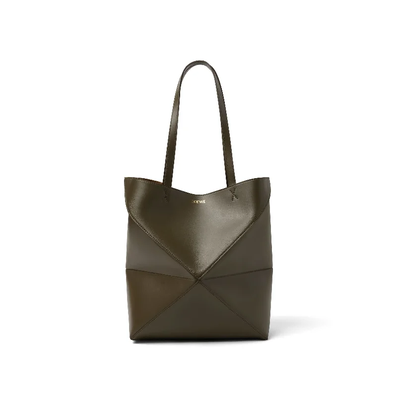 Metallic Tote Bag in Rose Gold with Chain Handles for a Glamorous Night OutPuzzle Fold Tote Medium in Dark Khaki Green