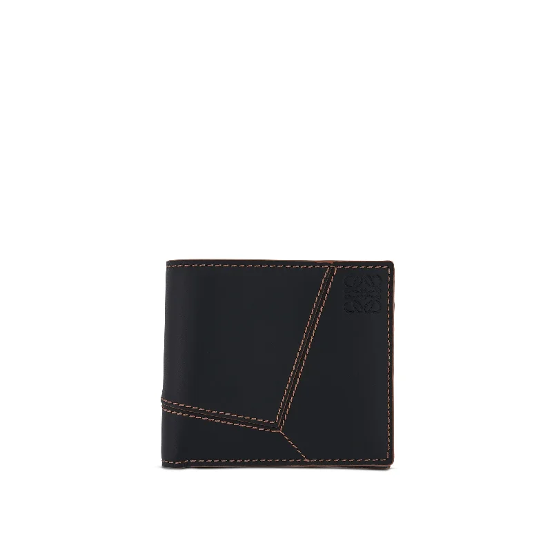 Puzzle Stitches Bifold Wallet in Smooth Calfskin in Black