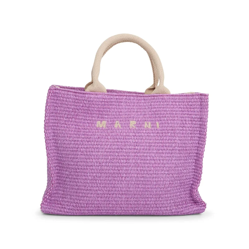 Women's Tote Bag with Detachable Pouch in Purple for Added ConvenienceRaffia Small Tote Bag in Light Lilac