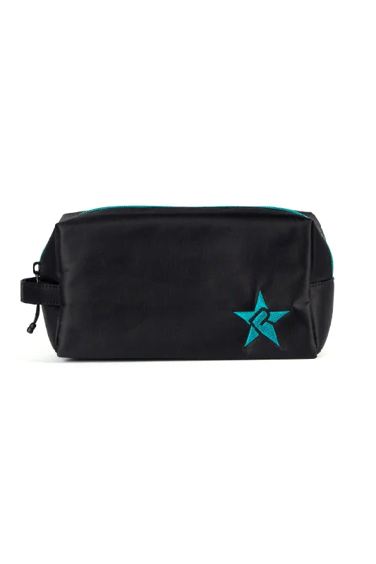 Satin in Black Rebel Makeup Bag with Teal Zipper