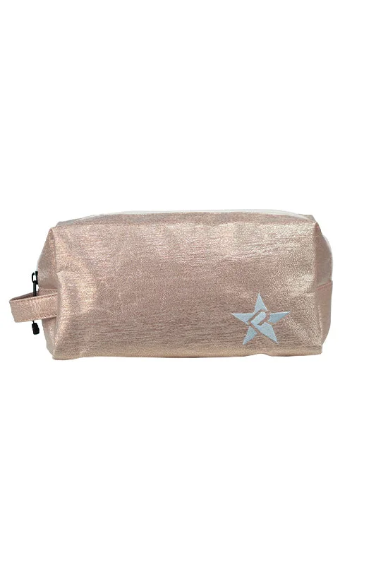 Sparkling Silk in Pink Champagne Rebel Makeup Bag with White Zipper