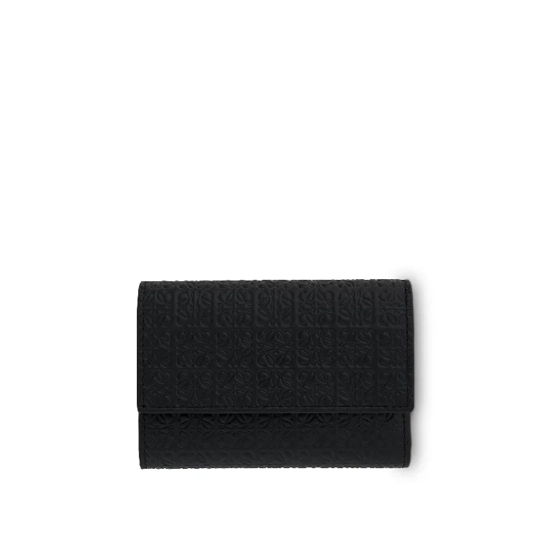 Repeat Small Vertical Wallet in Embossed Calfskin in Black