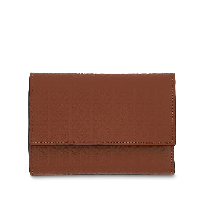 Repeat Small Vertical Wallet in Embossed Calfskin in Tan