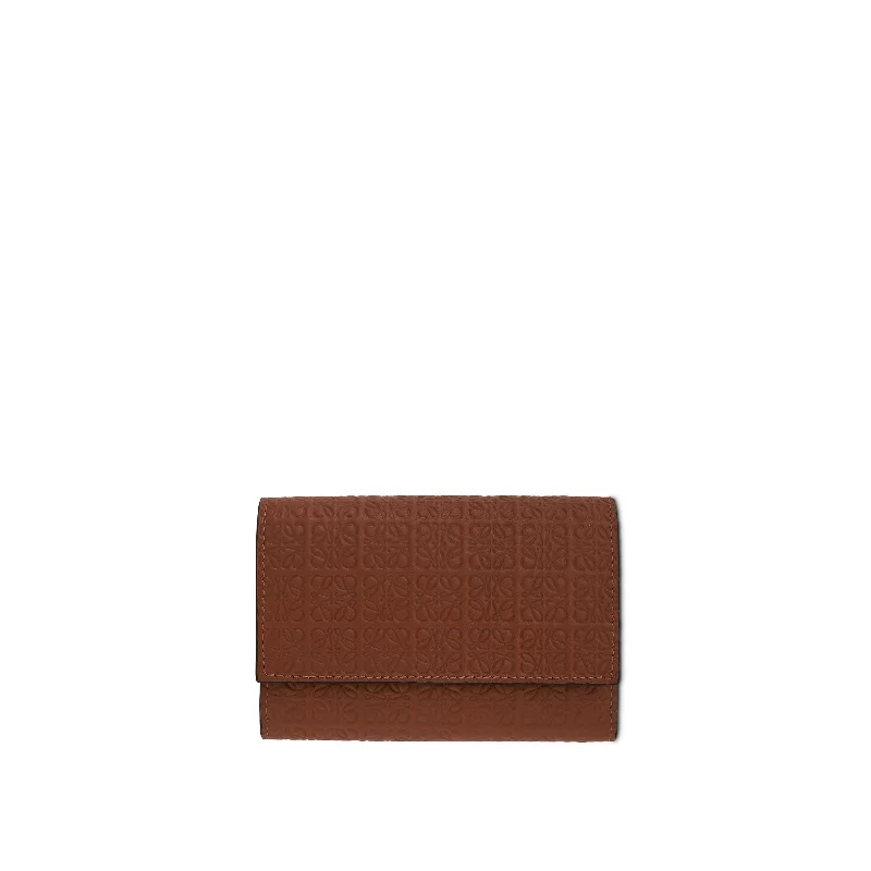 Repeat Small Vertical Wallet in Embossed Calf Leather in Tan