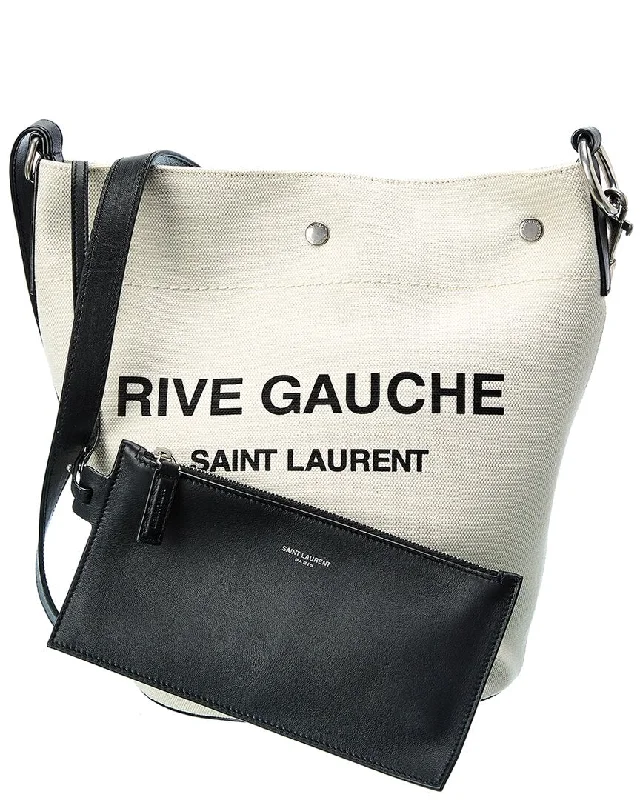 Metallic Bucket Bag in Rose Gold with Chain Strap for a Trendy Party LookSaint Laurent Rive Gauche Canvas & Leather Bucket Bag