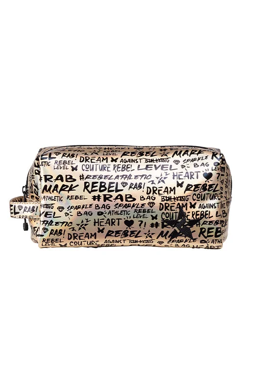 Signature in Black and Gold Rebel Makeup Bag with Black Zipper