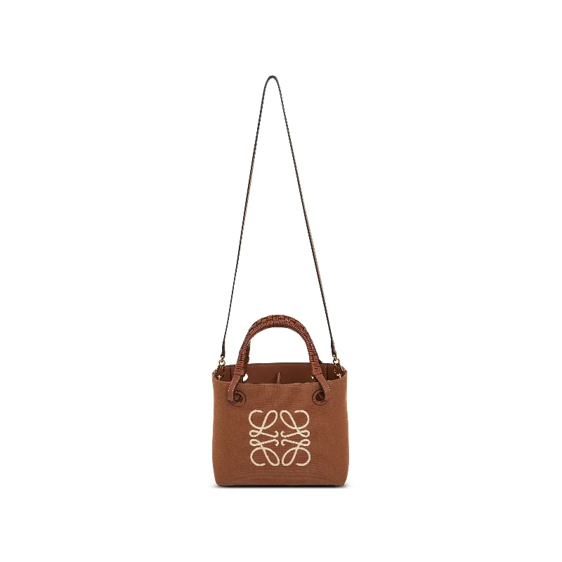 Metallic Tote Bag in Rose Gold with Chain Handles for a Glamorous Night OutMini Anagram Tote Bag in Jacquard and Calfskin in Tan