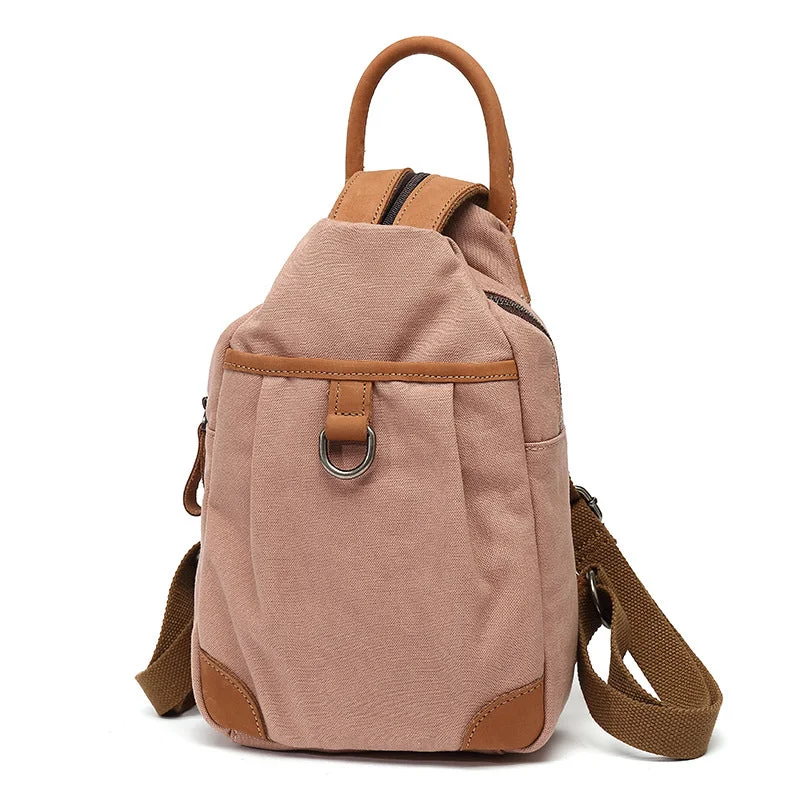 Small Ladies Canvas And Leather Backpack Rucksack For Women