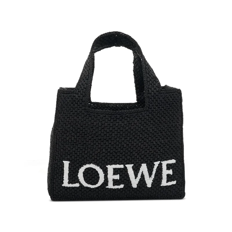 Tote Bag with RFID - Blocking Pocket in Black for Protecting Your Cards and InformationSmall Logo Font Tote Bag in Raffia and Calfskin in Black