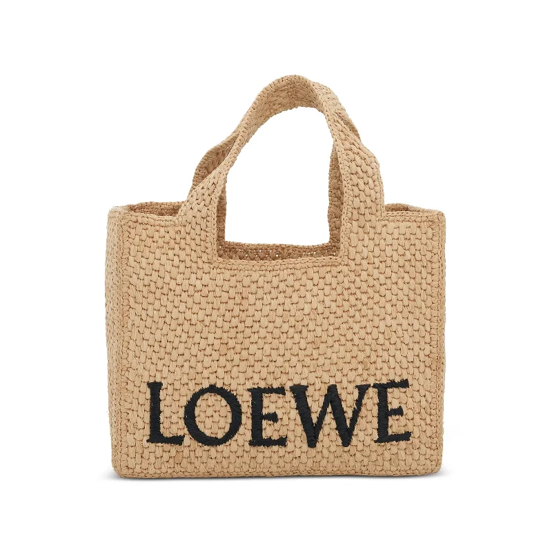 Linen Tote Bag in Natural Beige with Braided Details for a Rustic Summer EnsembleSmall Logo Font Tote Bag in Raffia and Calfskin in Natural