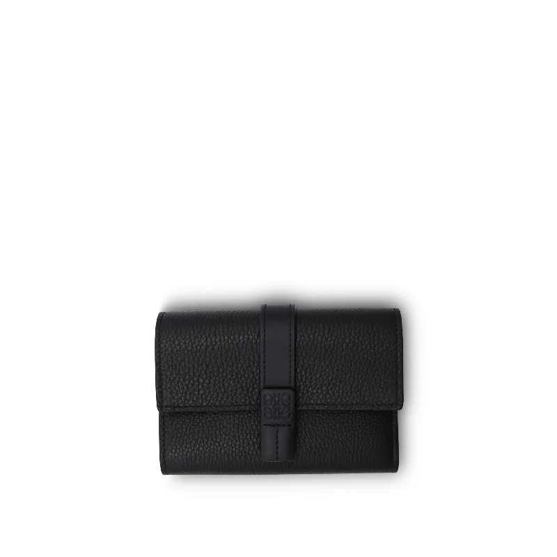 Small Vertical Wallet in Soft Grained Calfskin in Black