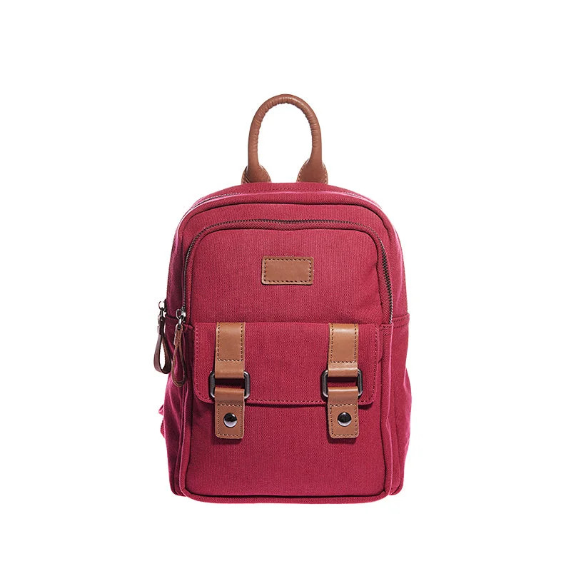 Small Womens Red Canvas Leather Backpack Purse Rucksack Bags for Women