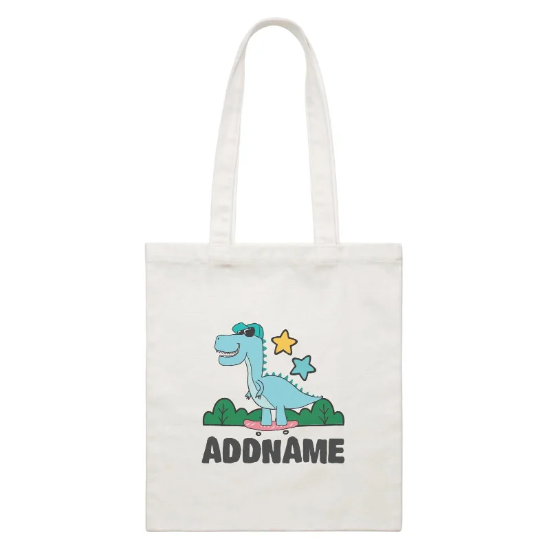 Super Cute Dinosaur Blue Skater White Canvas Bag