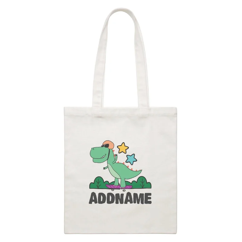 Super Cute Dinosaur Green Skater White Canvas Bag