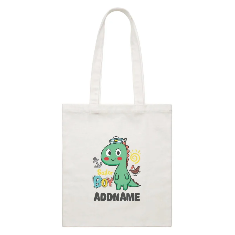 Super Cute Dinosaur Sailor Boy White Canvas Bag