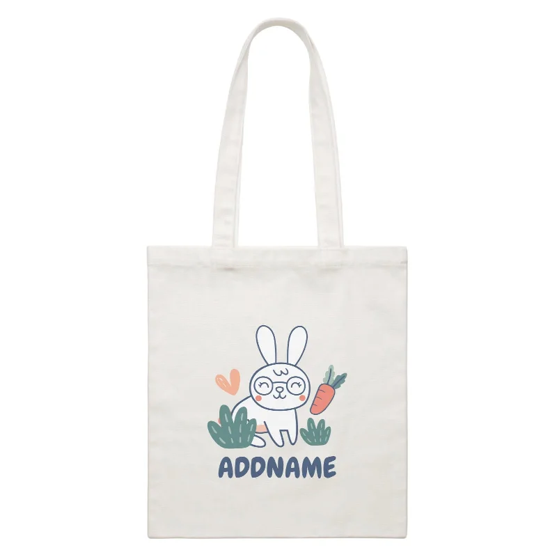 Super Cute Rabbit With Glasses White Canvas Bag