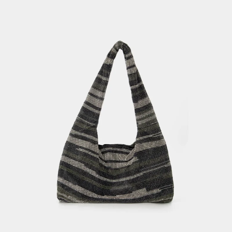 Crystal Mesh Armpit Hobo Bag - Kara - Black Stripes - Strass