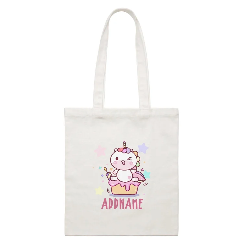 Unicorn And Princess Series Cute Unicorn Birthday Cupcake Addname White Canvas Bag