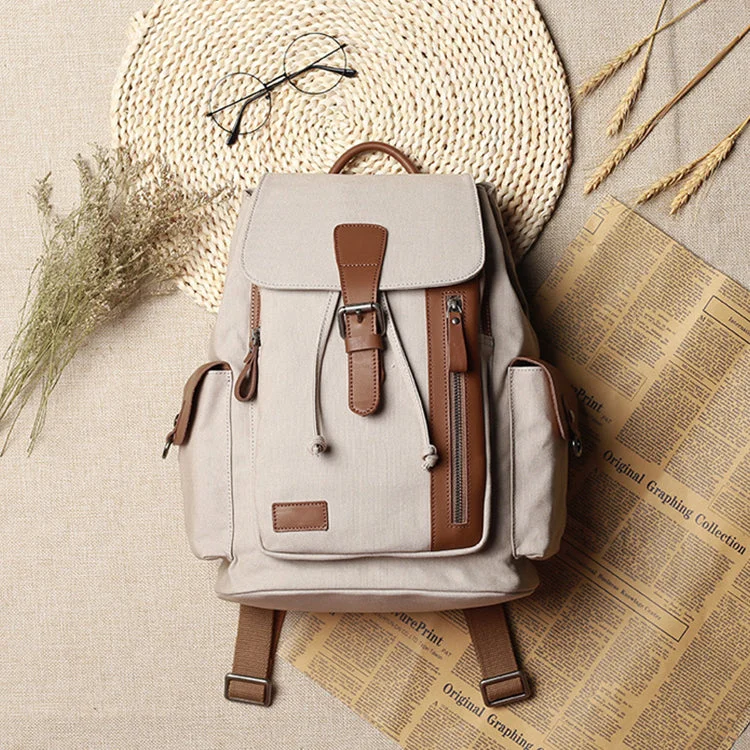 Women's Canvas Leather Drawstring Hiking Backpack Purse Rucksack for Women