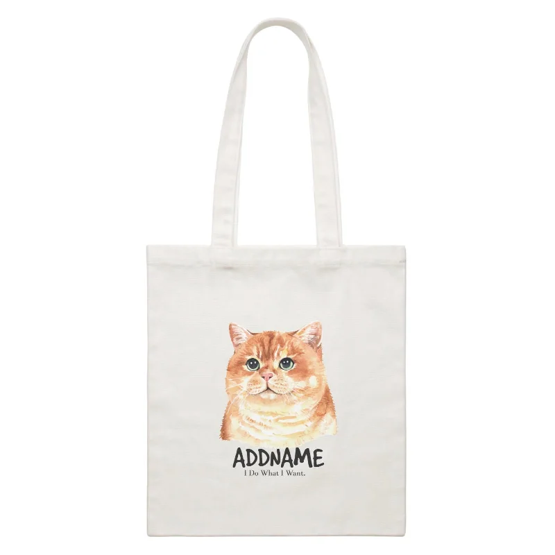 Watercolor Cat Fat Cat I Do What I Want Addname White Canvas Bag