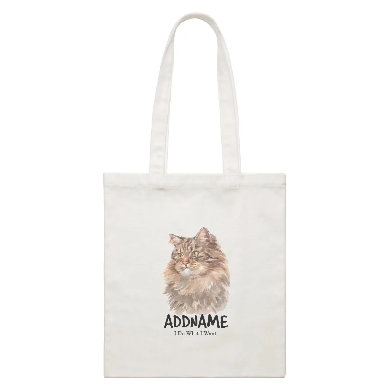 Watercolor Cat Siberian Cat Brown I Do What I Want Addname White Canvas Bag