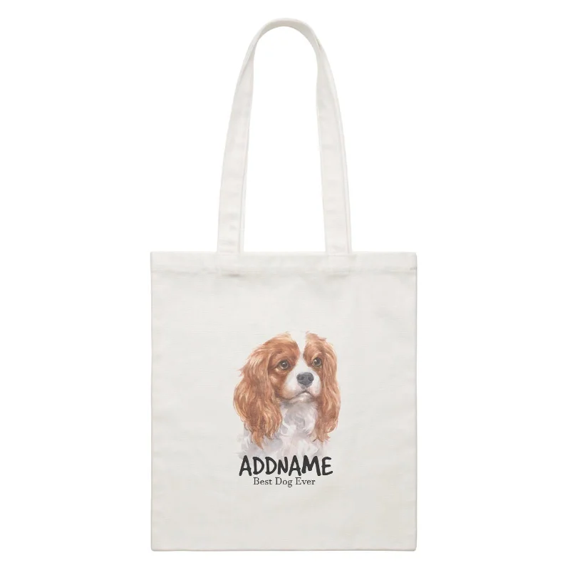 Watercolor Dog King Charles Spaniel Curly Best Dog Ever Addname White Canvas Bag