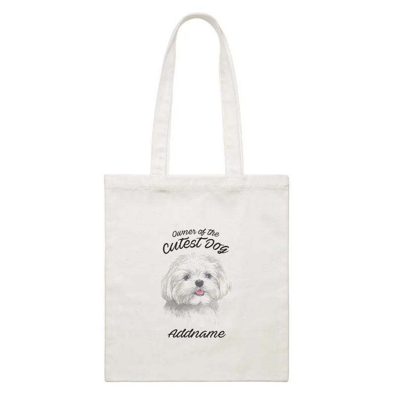 Watercolor Dog Owner Of The Cutest Dog Maltese Addname White Canvas Bag