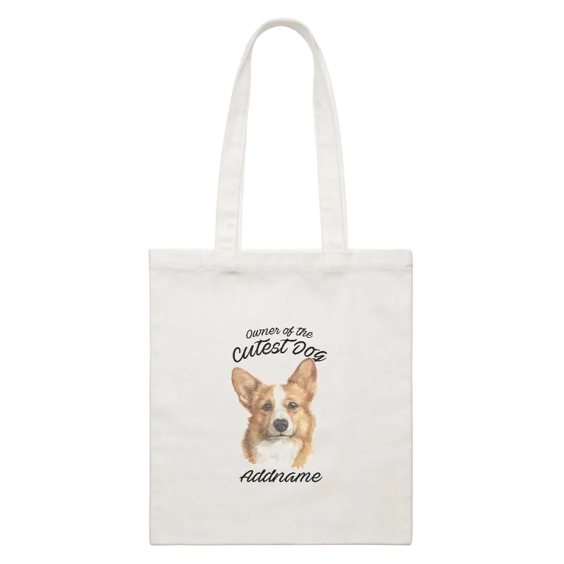 Watercolor Dog Owner Of The Cutest Dog Welsh Corgi Addname White Canvas Bag