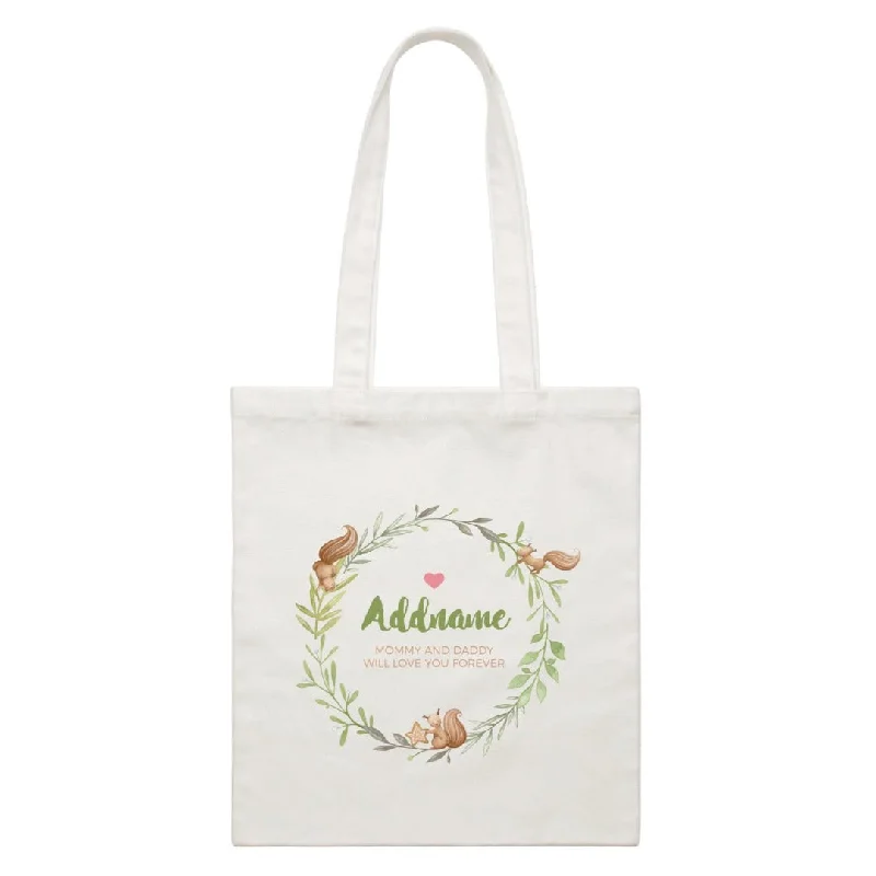 Watercolour Squirrels Green Wreath Personalizable with Name and Text Canvas Bag