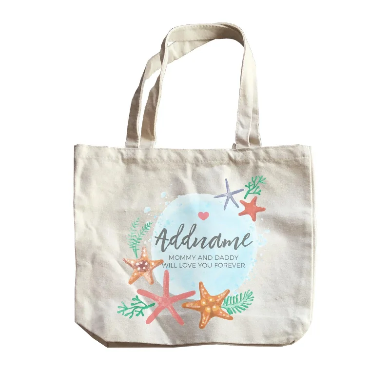 Watercolour Starfish and Coral Elements Personalizable with Name and Text Canvas Bag