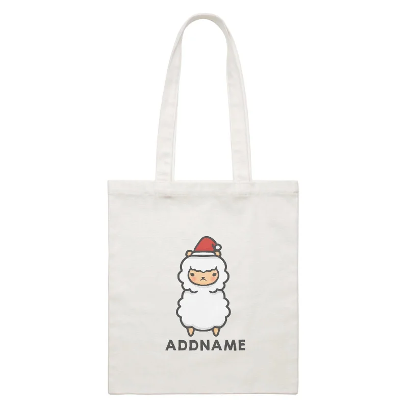 Xmas Cute Alpaca Addname White Canvas Bag