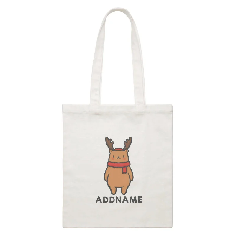 Xmas Cute Bear Addname White Canvas Bag