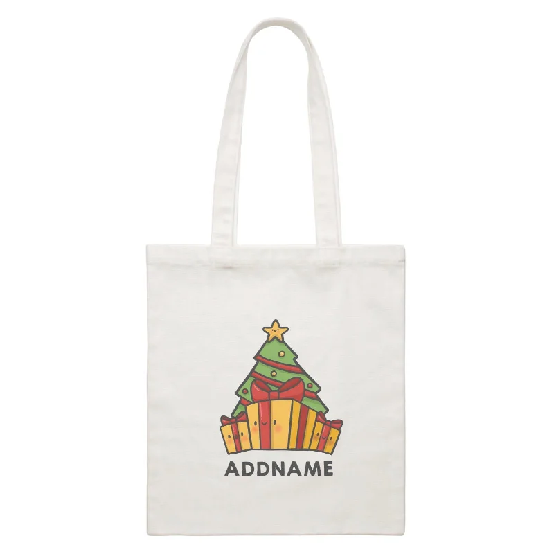 Xmas Cute Xmas Tree Gift Addname White Canvas Bag