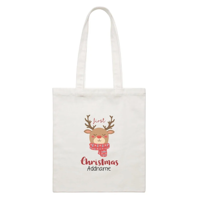 Xmas First Christmas Cute Reindeer with Scarf Canvas Bag