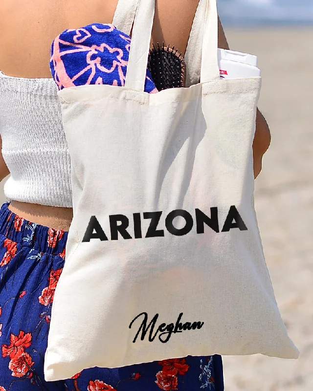 Monogrammed Tote Bag in Brown Leather with Personalized Initials for a Custom and Elegant TouchArizona Tote Bag - State Tote Bags