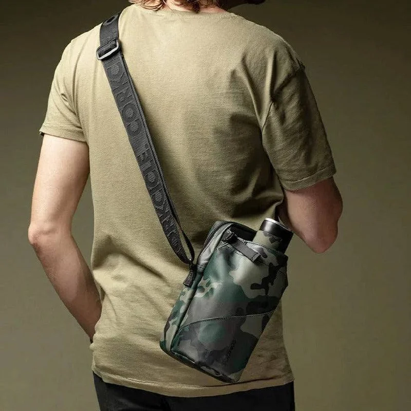 Waterproof Nylon Crossbody Bag in Navy Blue for Outdoor Hiking TripsCrossbody Water Bottle Sling Bag - Woodland Camo