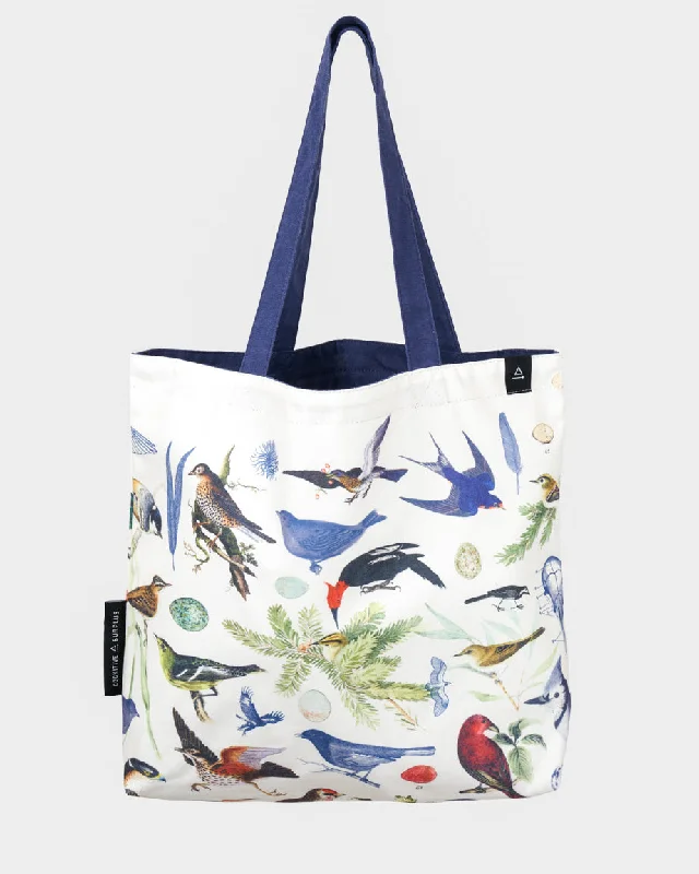 Patchwork Tote Bag in Denim with Vintage - Inspired Designs for a Retro AppealFeathered Friends: Ornithology Canvas Shoulder Tote