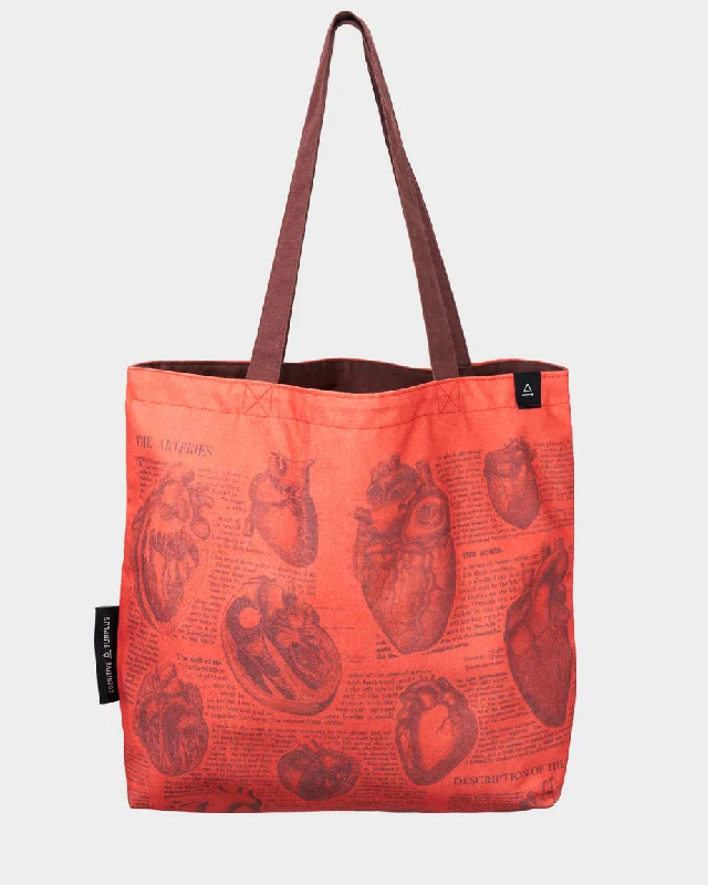 Women's Tote Bag with Magnetic Closure in Orange for Easy Access on the GoHeart Anatomy Canvas Shoulder Tote