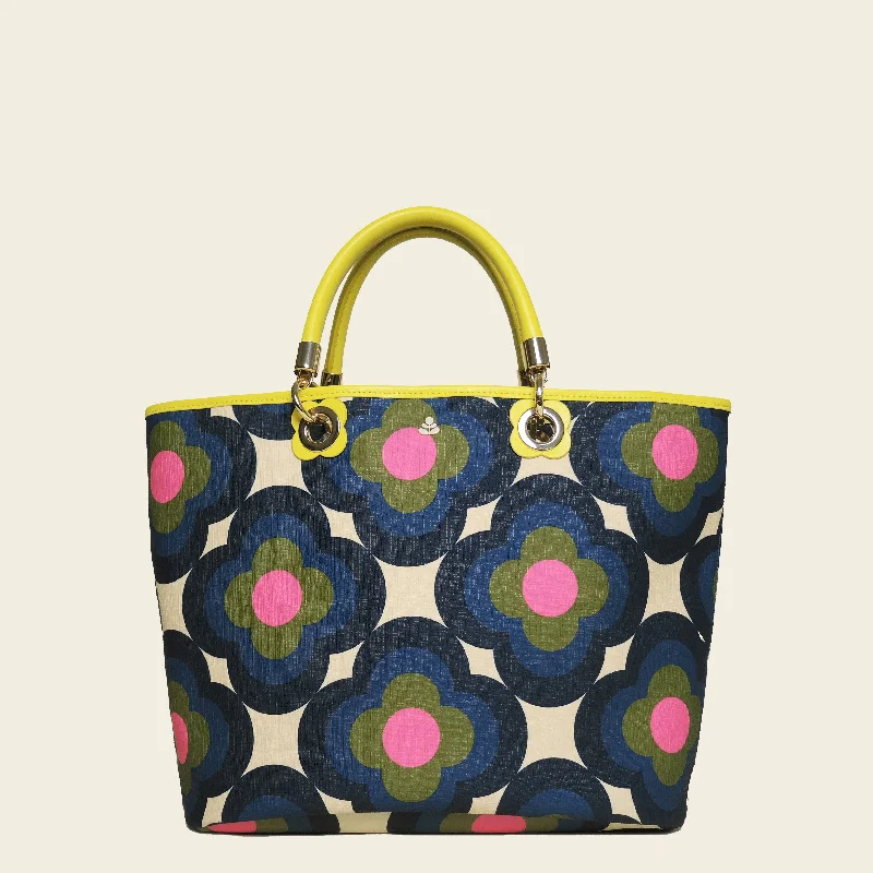 Waterproof Tote Bag in Yellow for Outdoor Activities in Wet WeatherSmile Tote - Radial Flower Rockpool