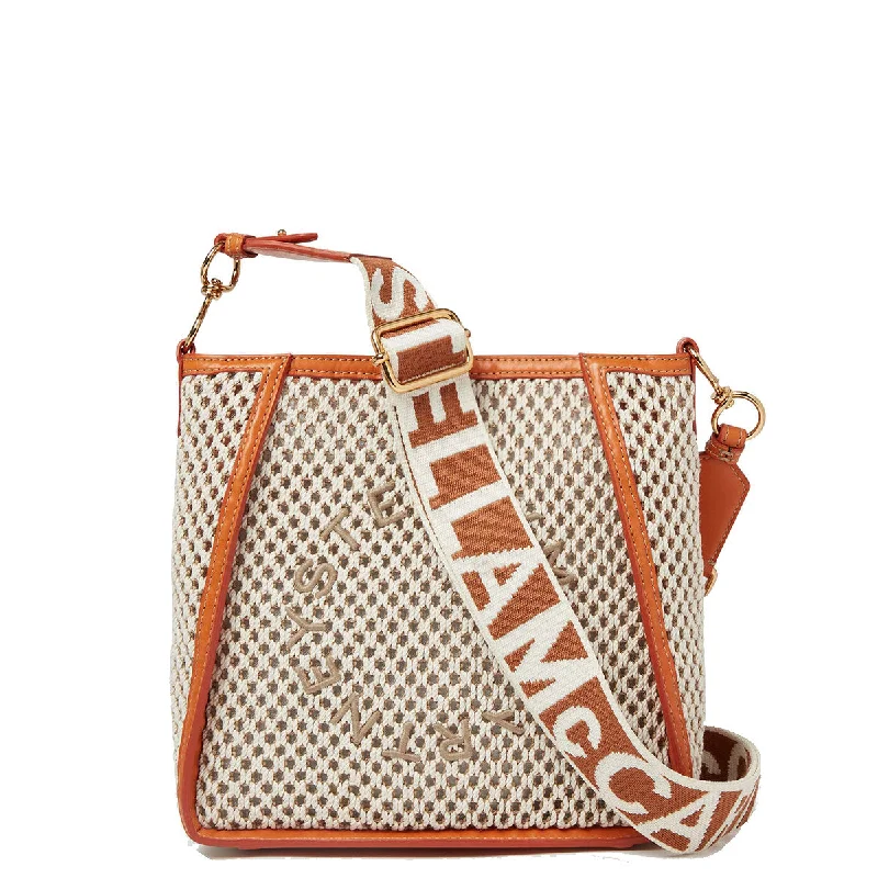 Women's Crossbody Bag with Magnetic Closure in White for Quick AccessStella Logo Mini Crossbody Hobo Bag Rope Mesh, Ivory/Beige