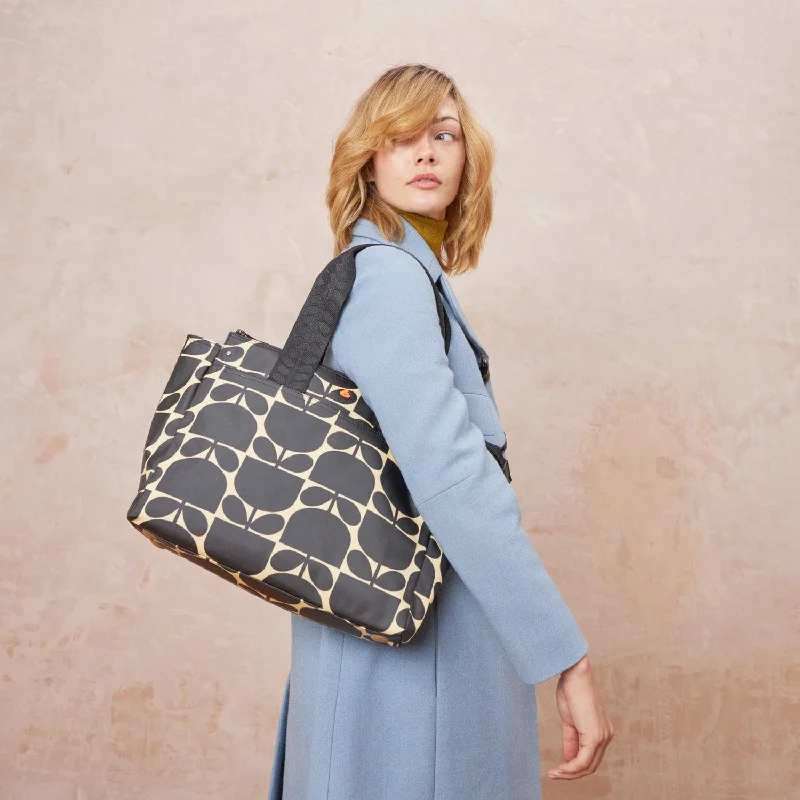 Embroidered Tote Bag in Beige with Floral Motifs for a Boho - Chic VibeWalker Tote - Block Flower Monochrome