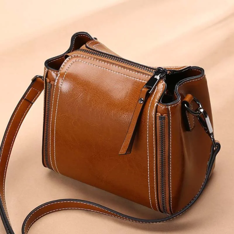 2020 new genuine cowhide women's bag retro versatile messenger bag bucket bag women's fashion shoulder handbag