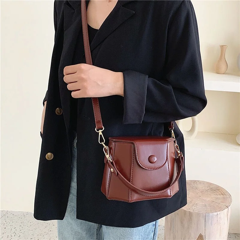 2022 PU Leather Shoulder Bucket Bags Box Shape Luxury Purses and Handbags Women Ladies