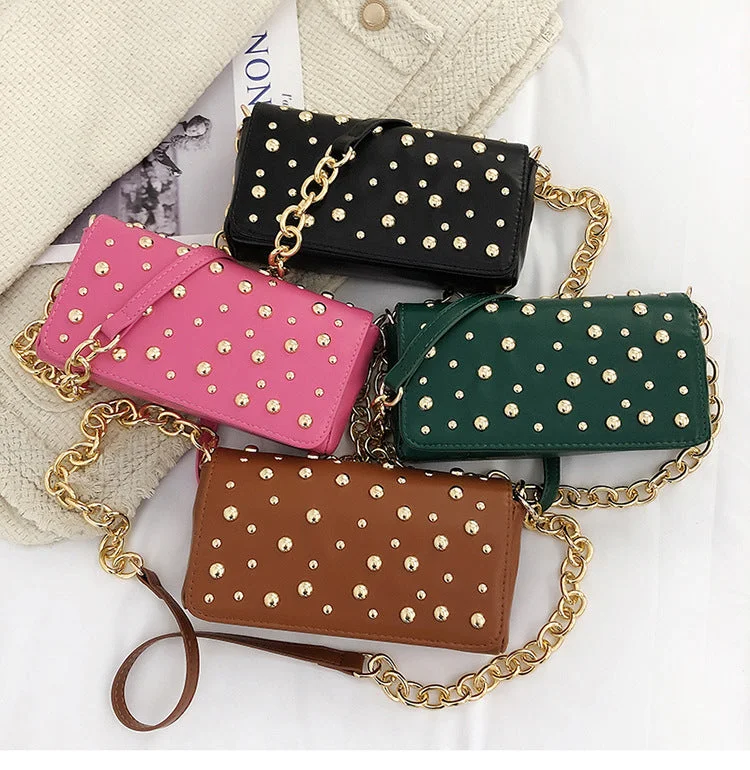 2022 Spring lady chain PU Leather Hand bag shoulder bags Rivet women ladies purse