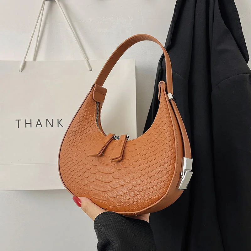 2023 Crocodile Pattern Armpit Hand Bags Underarm Women Shoulder Purses Half Moon Ladies Bags Leather Handbags Luxury