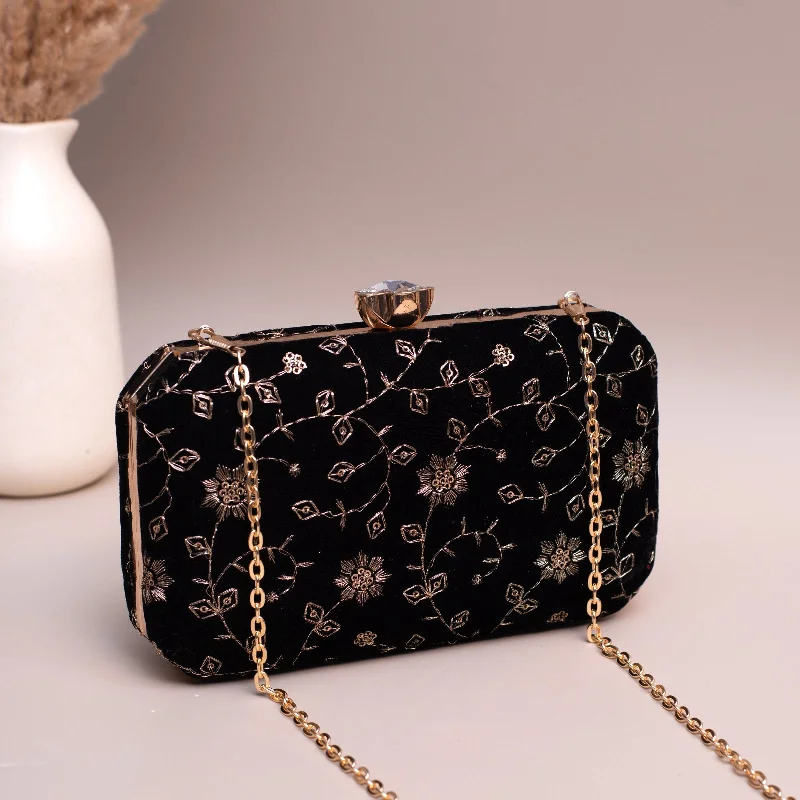 Women's Monogrammed Leather Clutch in Tan for Personalized StyleArtklim Black Based Golden Floral Sequins Embroidery Clutch