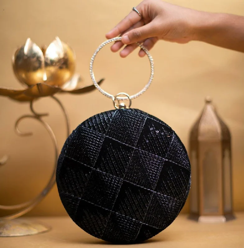 Suede Clutch with Tassel Details in Olive for Fall SoireesArtklim Black Embroidery Round Party Clutch